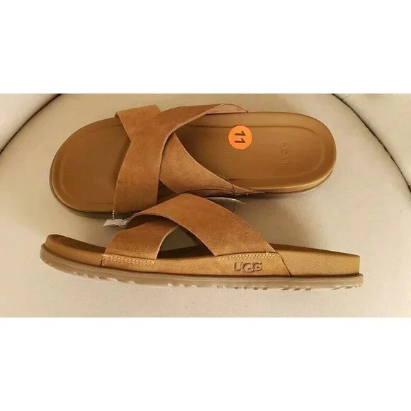 NEW UGG MEN'S WAINSCOTT SLIDE CHESTNUT SUEDE SANDALS SLIPPERS SZ 11
